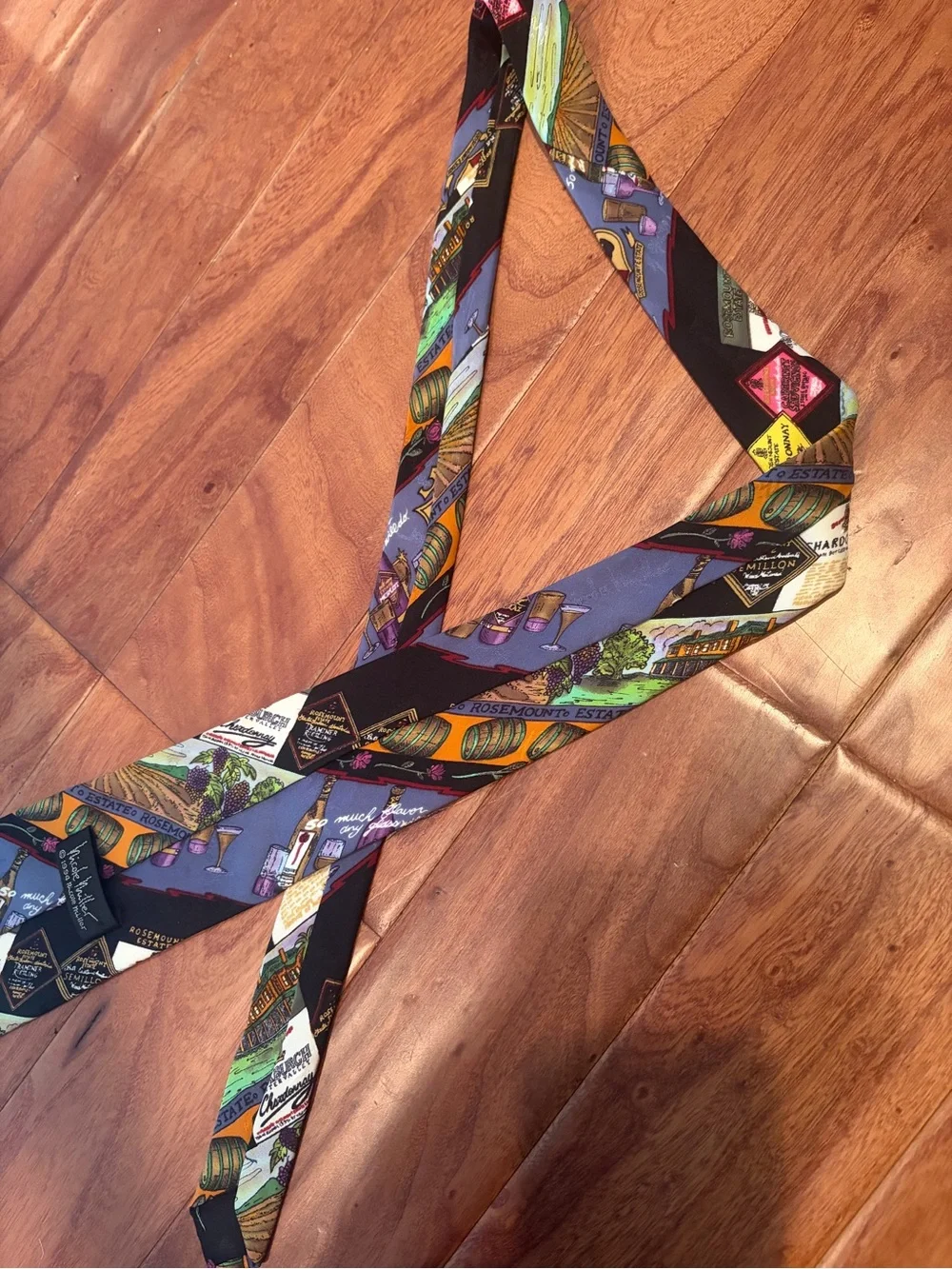 Nicole Miller Vintage 100% Silk Wine/Vineyard Graphic Printed Tie